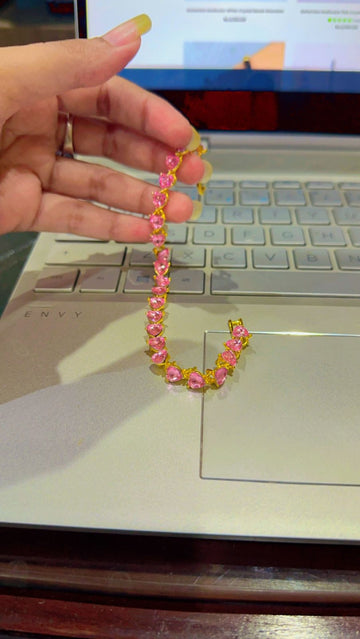 Pink Gold Rose Gold Plated Pink Diamond Zircon Stone Bracelet for Women